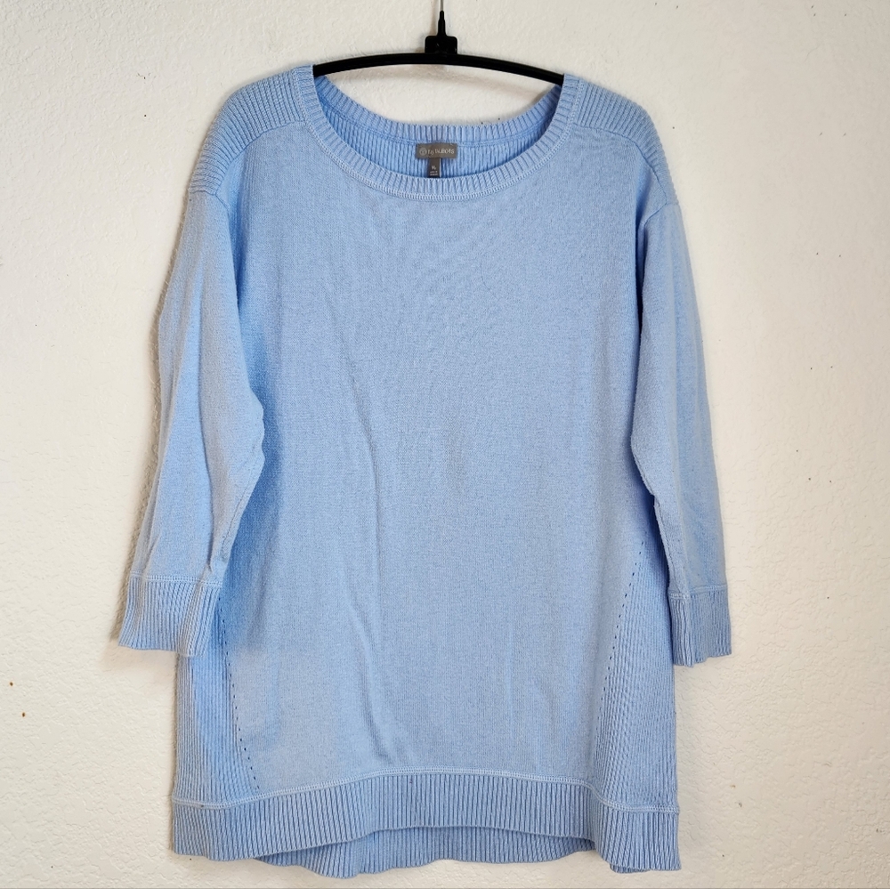 T By Talbots Soft Blue Knit Top with 3/4 Sleeves, Size Mp